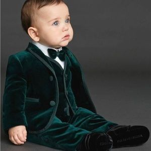 Deep Green (Forrest Green) Velvet 3-piece Baby Suit | Winter Fall Wedding
